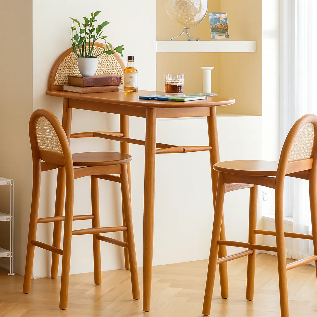 Modern Wooden Breakfast Bar Table With Trestle Base - Image 4