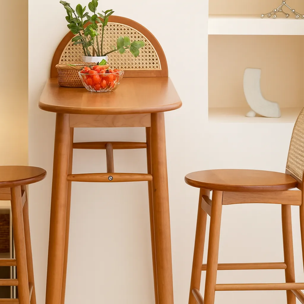 Modern Wooden Breakfast Bar Table With Trestle Base - Image 3