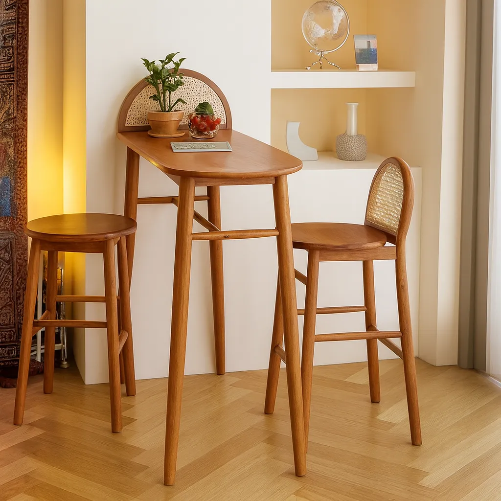 Modern Wooden Breakfast Bar Table With Trestle Base - Image 2