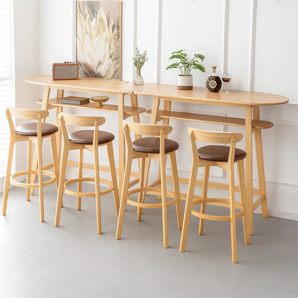 Modern Wooden Kitchen Table With Shelf And Footrest - Image 3