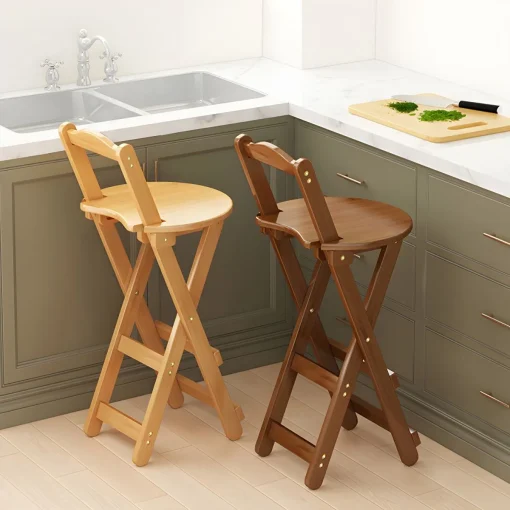Scandinavian Wooden Folding Counter Stool For Kitchen - Image 2