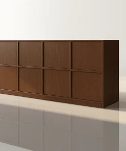 Wooden Kitchen Storage Cabinet With Sliding Doors And Shelves